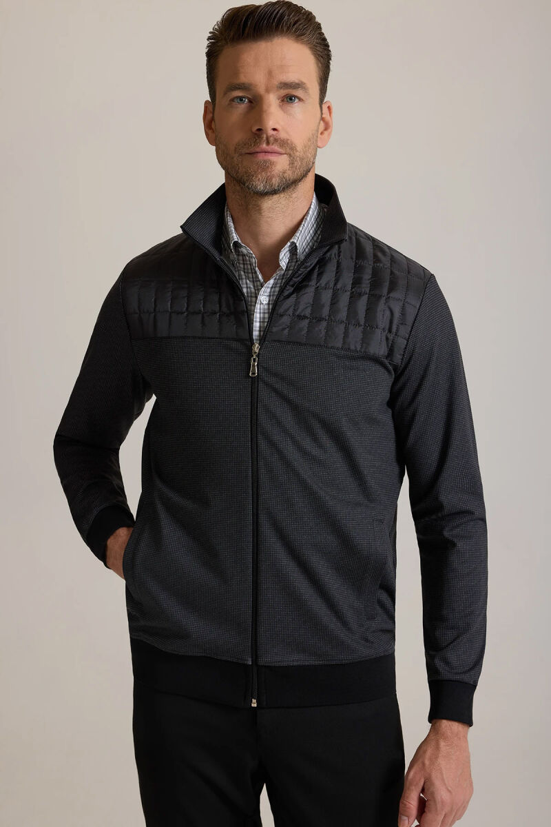 Erkek Siyah Fermuarlı Desenli Sweatshirt - 1