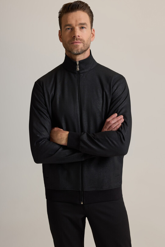 Erkek Siyah Fermuarlı Sweatshirt