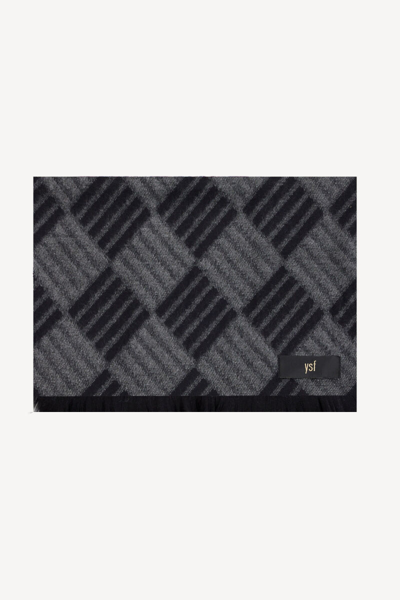 Erkek Siyah Gri Desenli Yünlü Kaşkol - 1