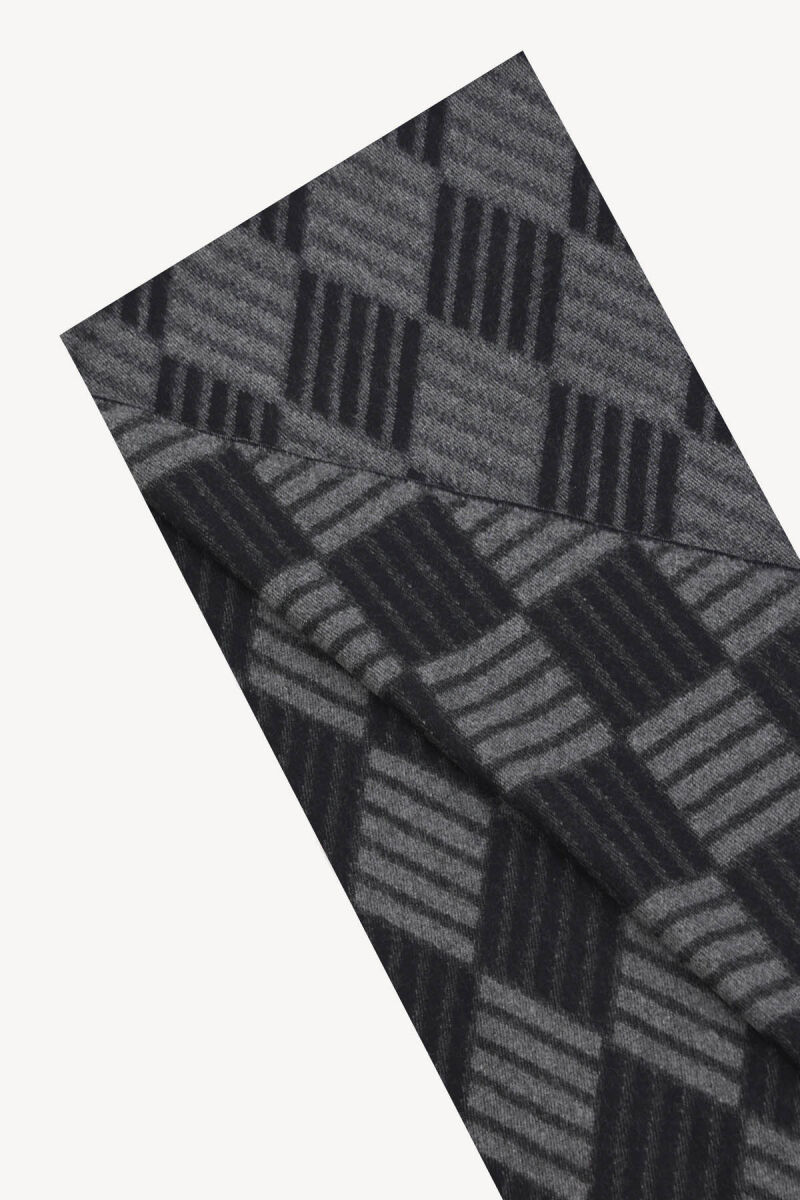 Erkek Siyah Gri Desenli Yünlü Kaşkol - 2