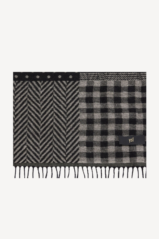 Erkek Siyah Gri Desenli Yünlü Kaşkol - YSF