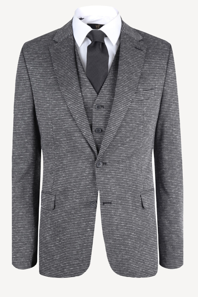 Erkek Siyah Gri Kareli Yünlü Spor Ceket - 1