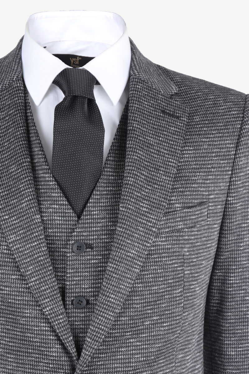 Erkek Siyah Gri Kareli Yünlü Spor Ceket - 2