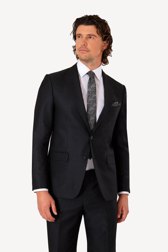 Erkek Siyah Gri Slim Fit Sivri Yaka Takım Elbise
