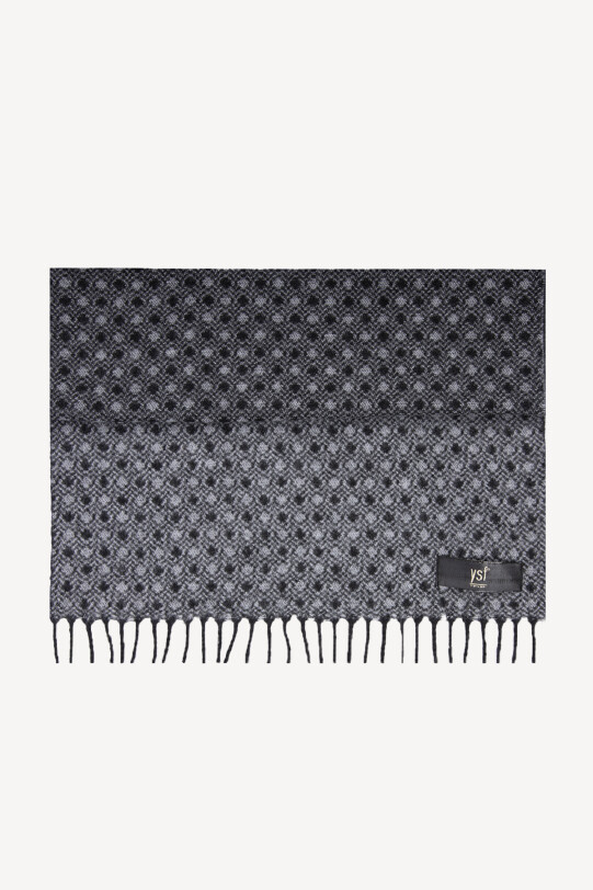 Erkek Siyah Gri Yünlü Desenli Kaşkol - YSF