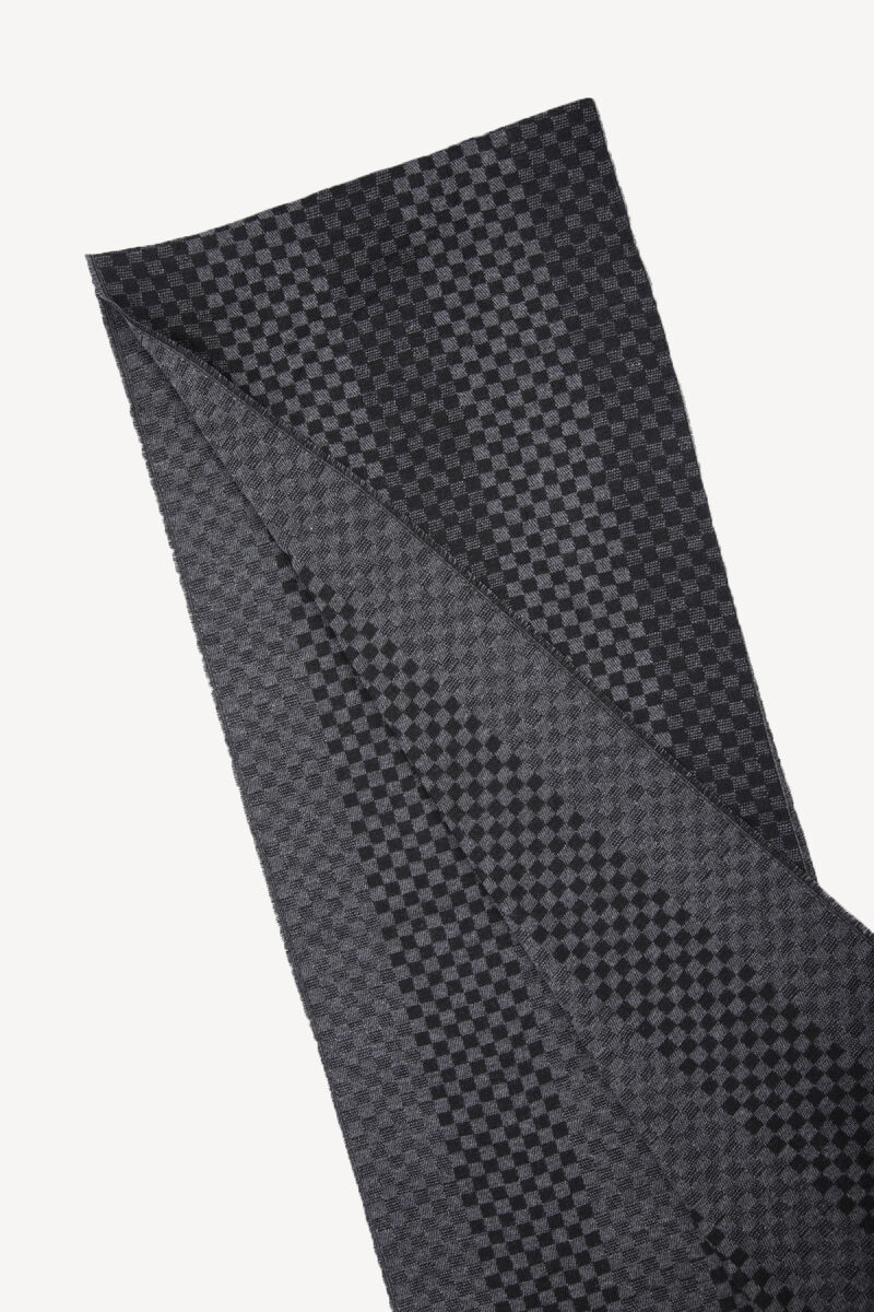 Erkek Siyah Gri Yünlü Kareli Kaşkol - 2