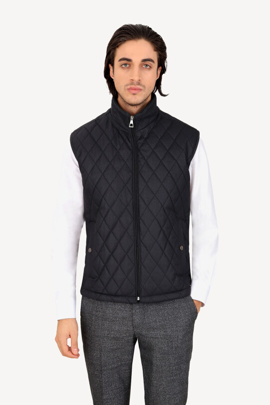 Erkek Siyah Kapitone Klasik Yelek