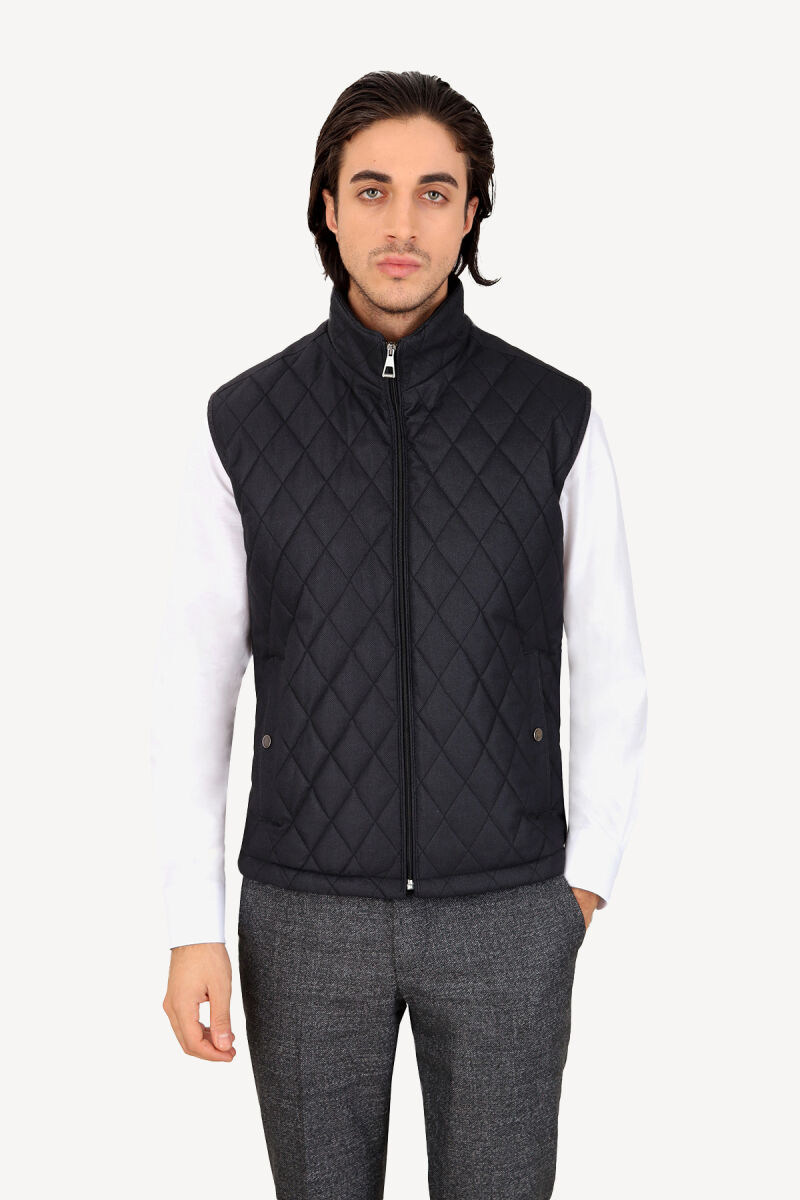 Erkek Siyah Kapitone Klasik Yelek - 1