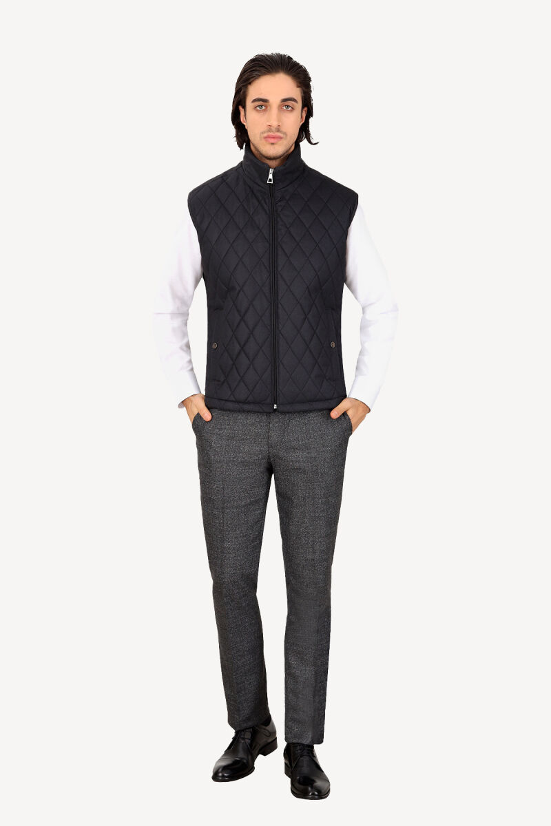 Erkek Siyah Kapitone Klasik Yelek - 2