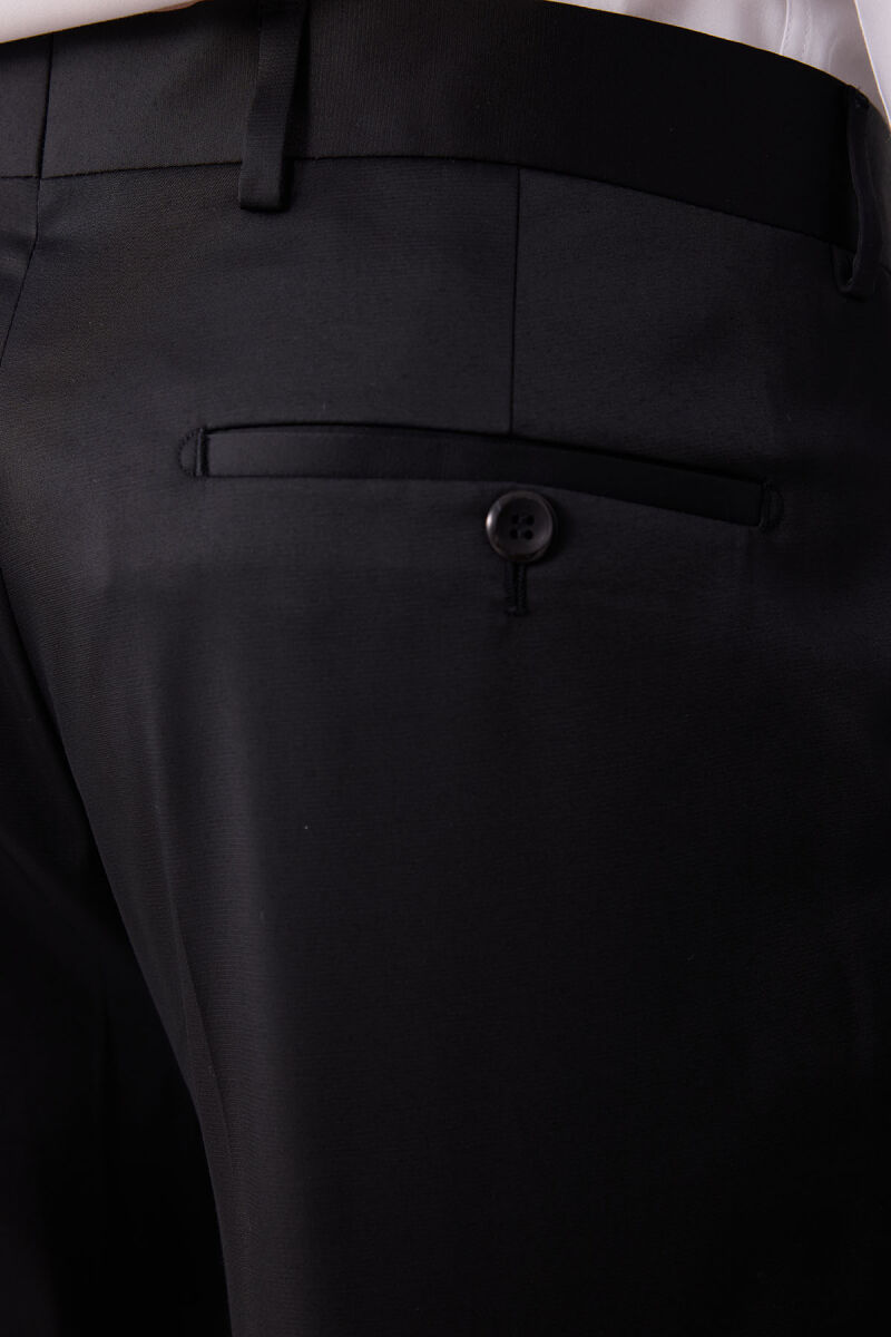 Erkek Siyah Kırlangıç Yaka Yelekli Desenli Slim Fit Damatlık - 11