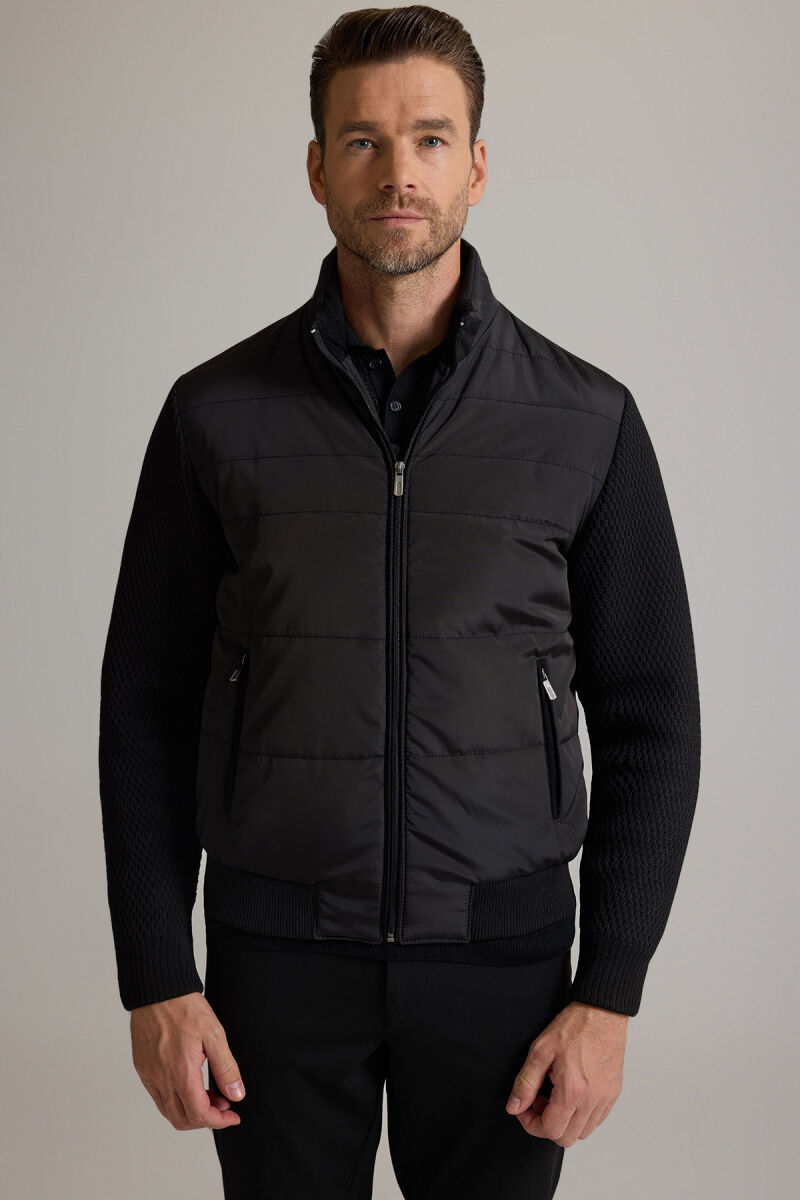 Erkek Siyah Klasik Desenli Triko Kol Spor Mont - 1