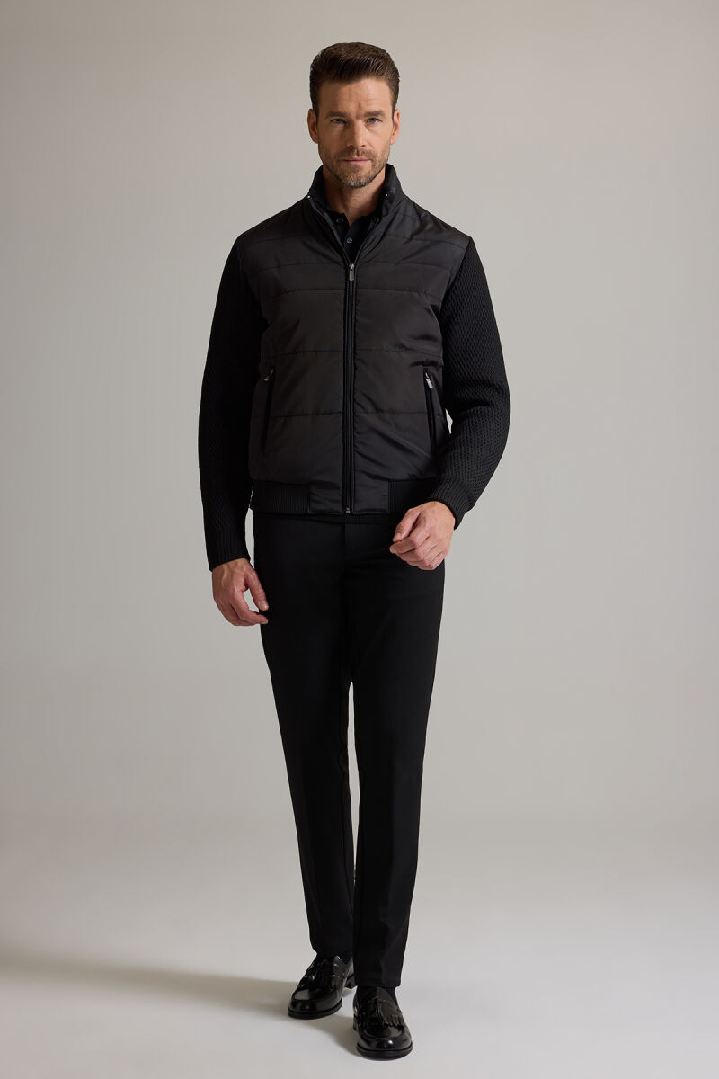 Erkek Siyah Klasik Desenli Triko Kol Spor Mont - 2