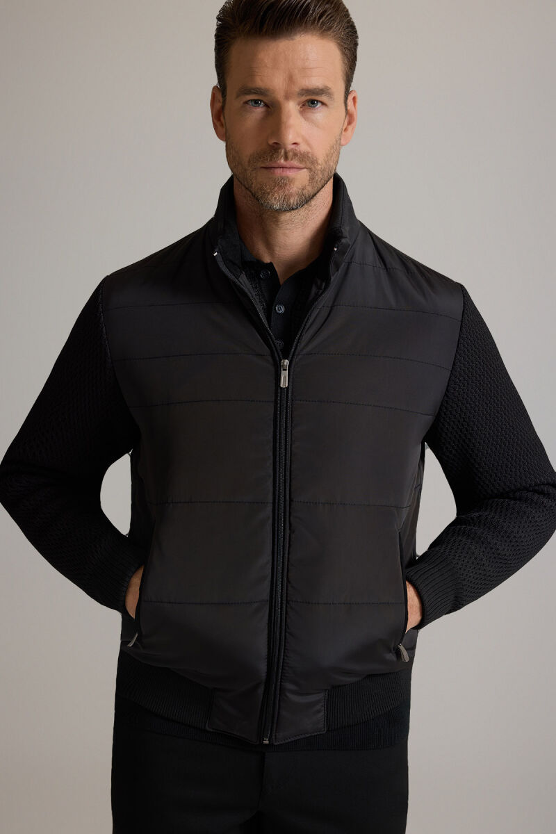 Erkek Siyah Klasik Desenli Triko Kol Spor Mont - 3