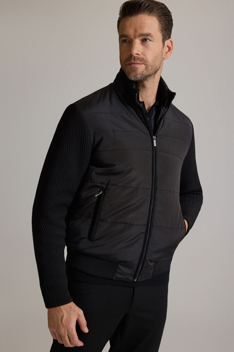 Erkek Siyah Klasik Desenli Triko Kol Spor Mont - 4