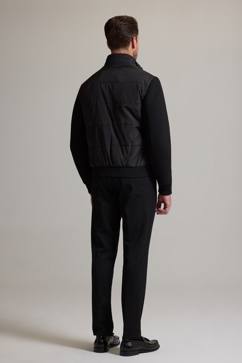 Erkek Siyah Klasik Desenli Triko Kol Spor Mont - 8