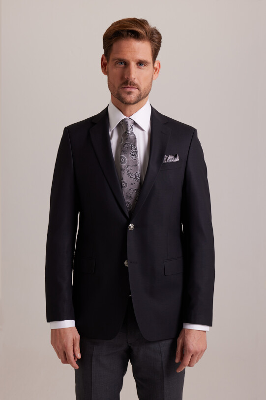 Erkek Siyah Klasik Yünlü Blazer Ceket