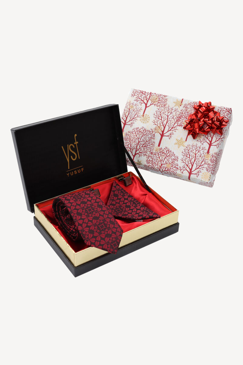 Erkek Siyah Kravat Mendil Kol Düğmesi Set - 2