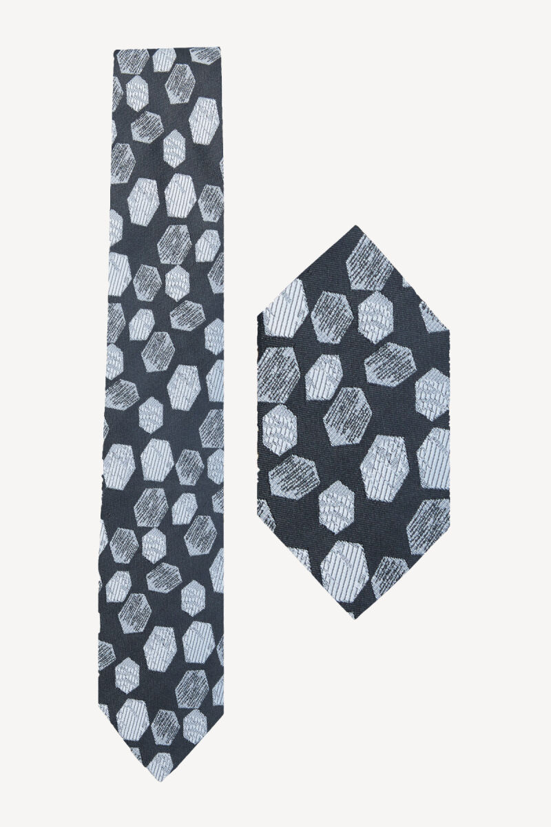 Erkek Siyah Kravat Mendil Set - 1