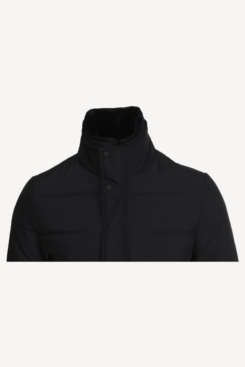 Erkek Siyah Kürklü Yaka Klasik Kaban - 2