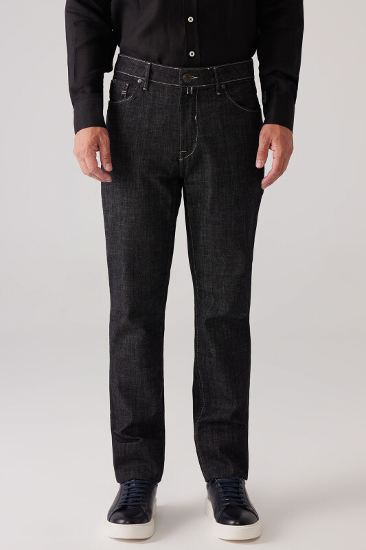 Erkek Siyah Likralı Pamuklu Regular Fit Jean Kot Pantolon