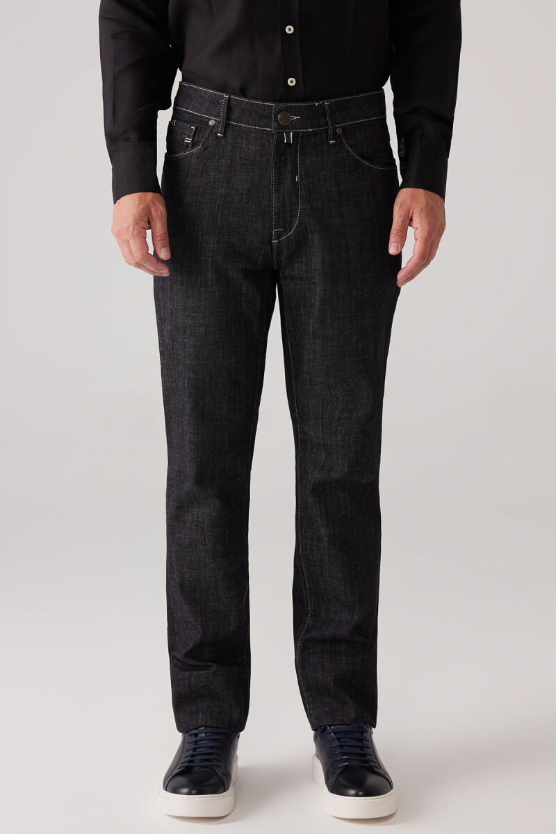 Erkek Siyah Likralı Pamuklu Regular Fit Jean Kot Pantolon - 1