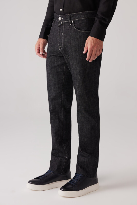 Erkek Siyah Likralı Pamuklu Regular Fit Jean Kot Pantolon