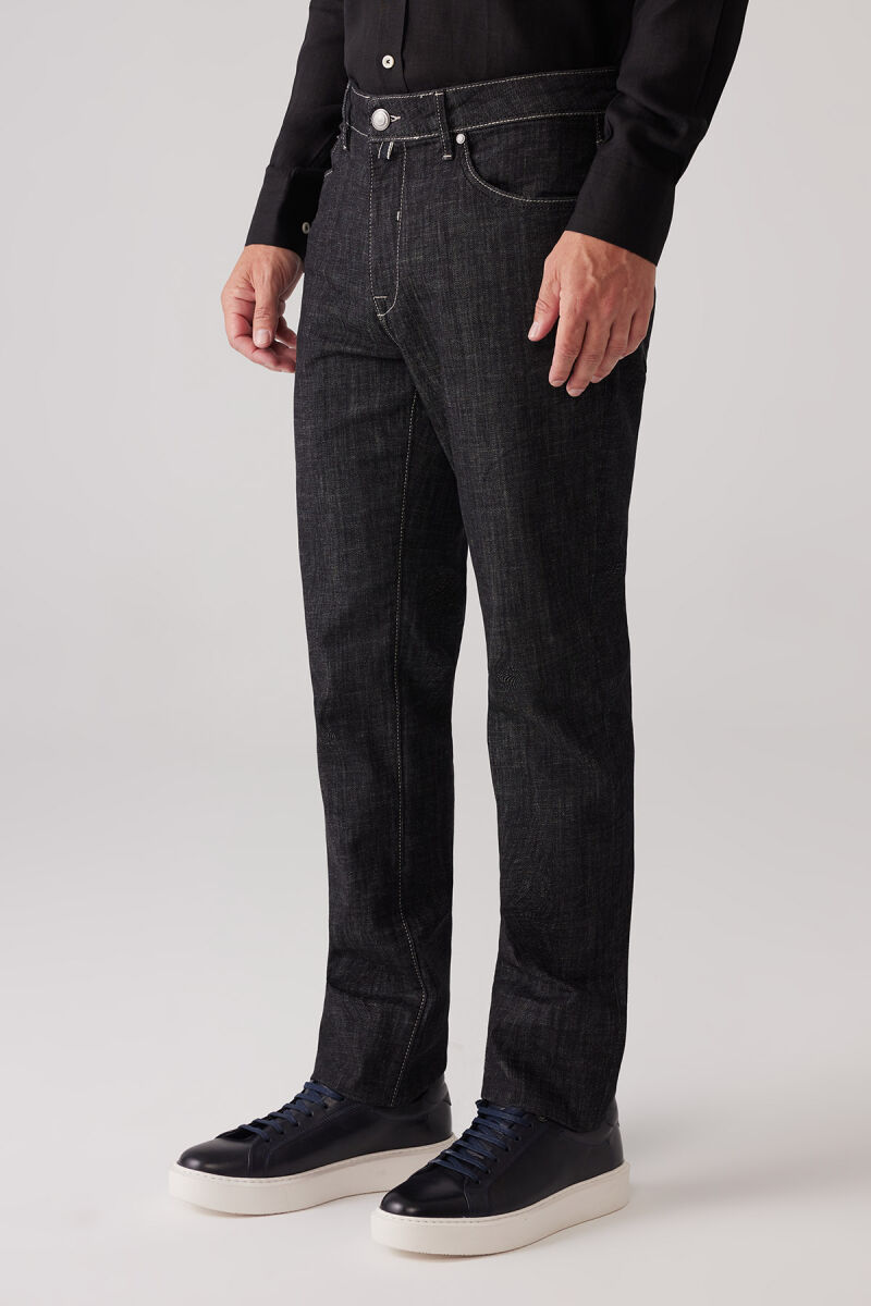Erkek Siyah Likralı Pamuklu Regular Fit Jean Kot Pantolon - 2
