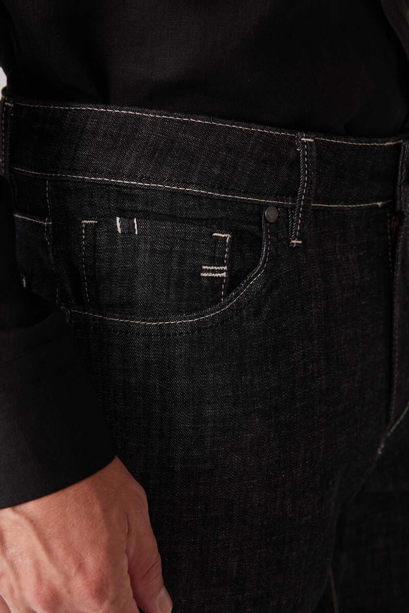 Erkek Siyah Likralı Pamuklu Regular Fit Jean Kot Pantolon - 6