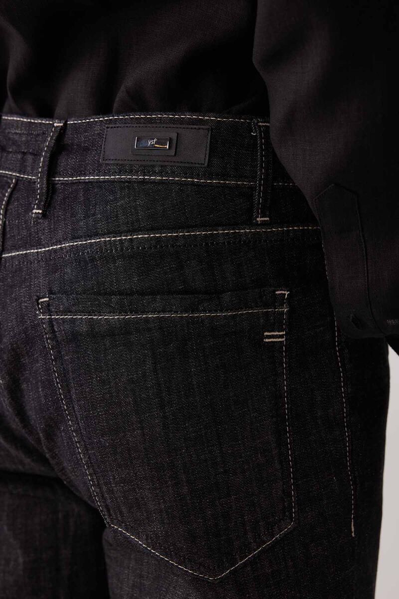Erkek Siyah Likralı Pamuklu Regular Fit Jean Kot Pantolon - 7