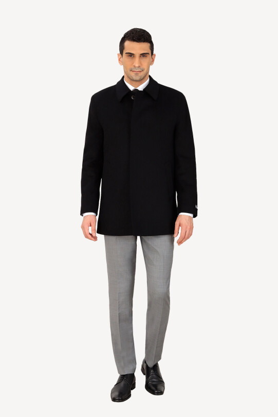 Erkek Siyah Mono Yaka Kısa Kaban - YSF