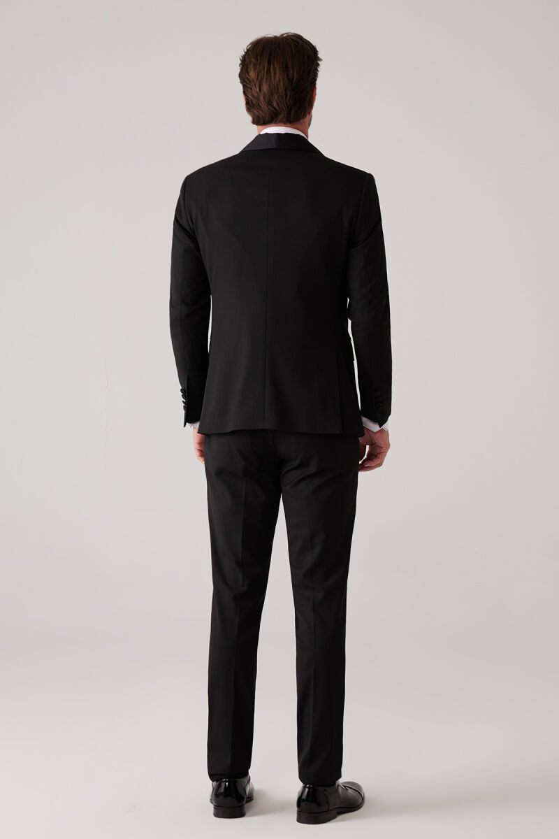 Erkek Siyah Mono Yaka Slim Fit Yelekli Damatlık - 12