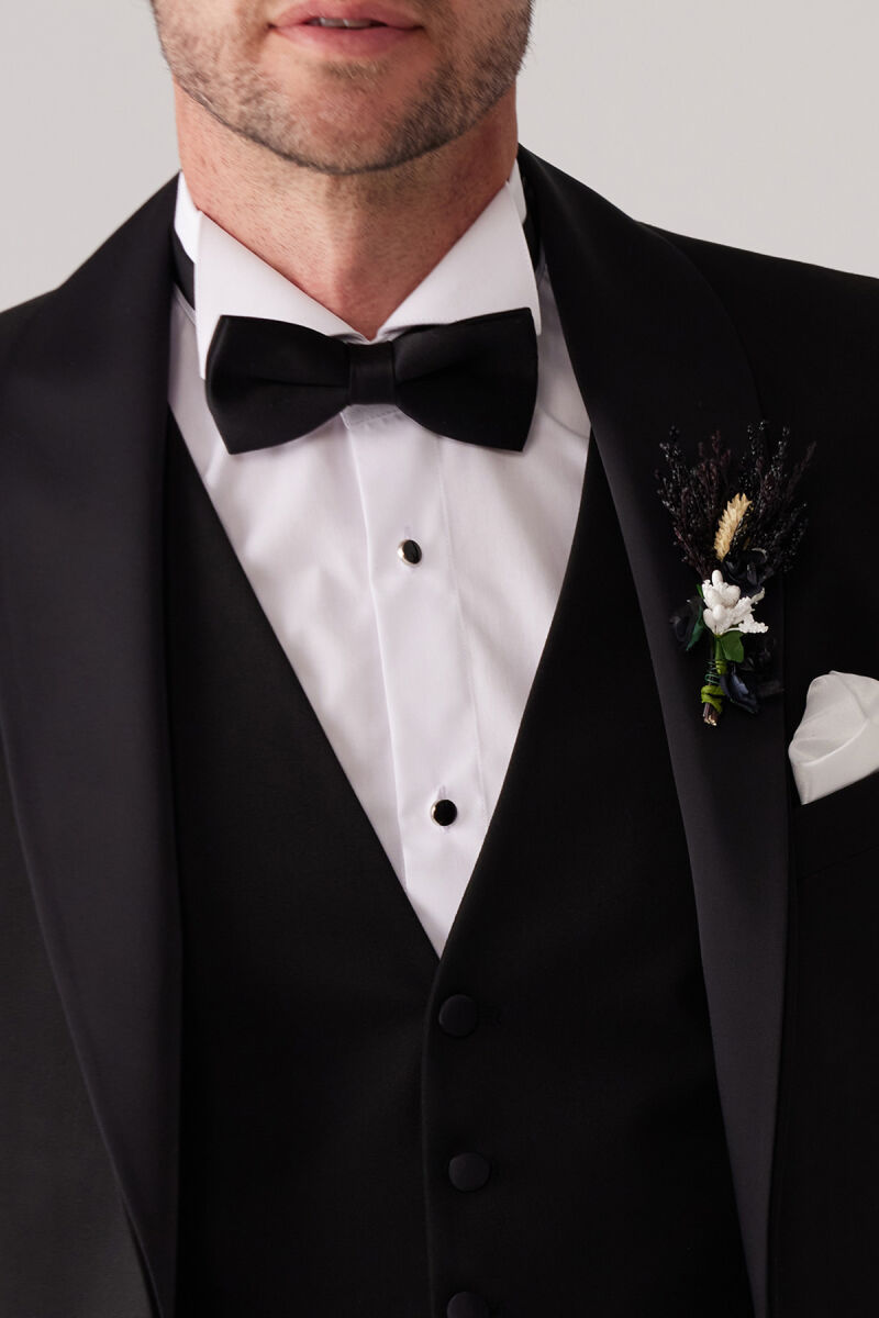 Erkek Siyah Mono Yaka Slim Fit Yelekli Damatlık - 8