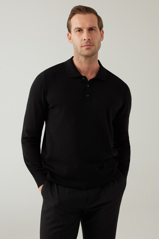 Erkek Siyah Pamuklu Polo Yaka Triko