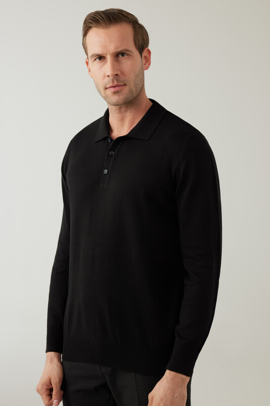 Erkek Siyah Pamuklu Polo Yaka Triko