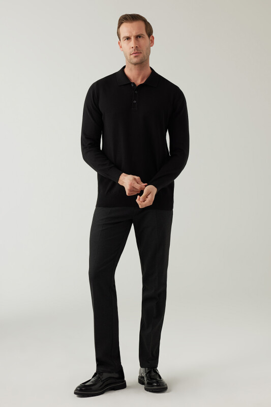 Erkek Siyah Pamuklu Polo Yaka Triko