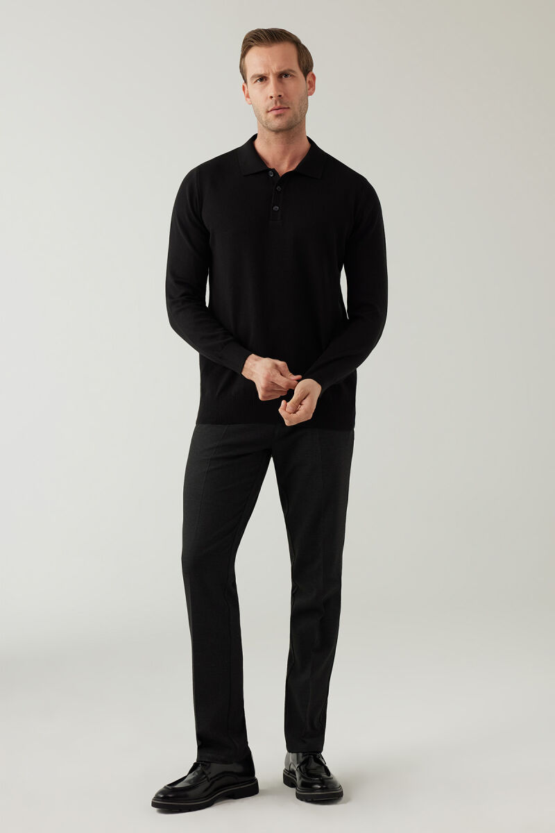 Erkek Siyah Pamuklu Polo Yaka Triko - 4