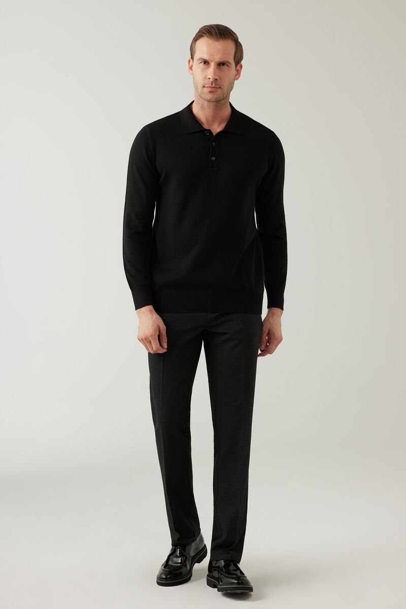 Erkek Siyah Pamuklu Polo Yaka Triko - 5