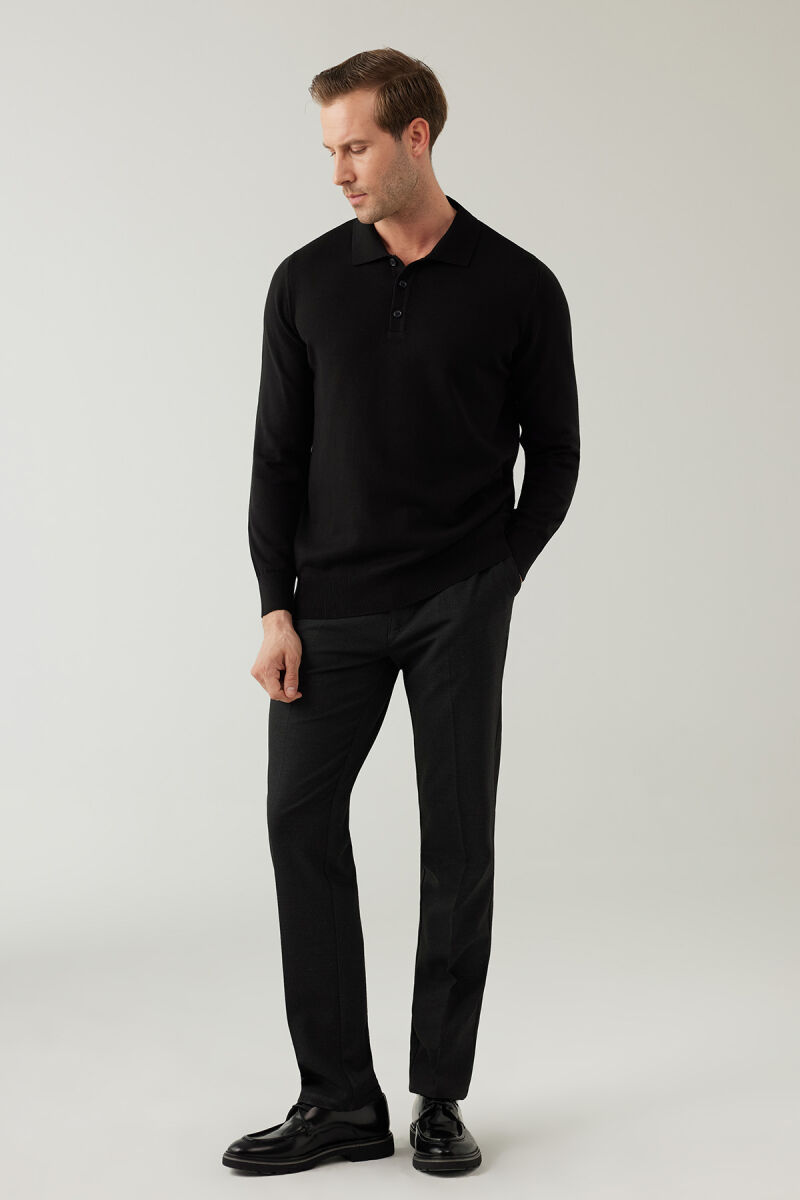 Erkek Siyah Pamuklu Polo Yaka Triko - 6