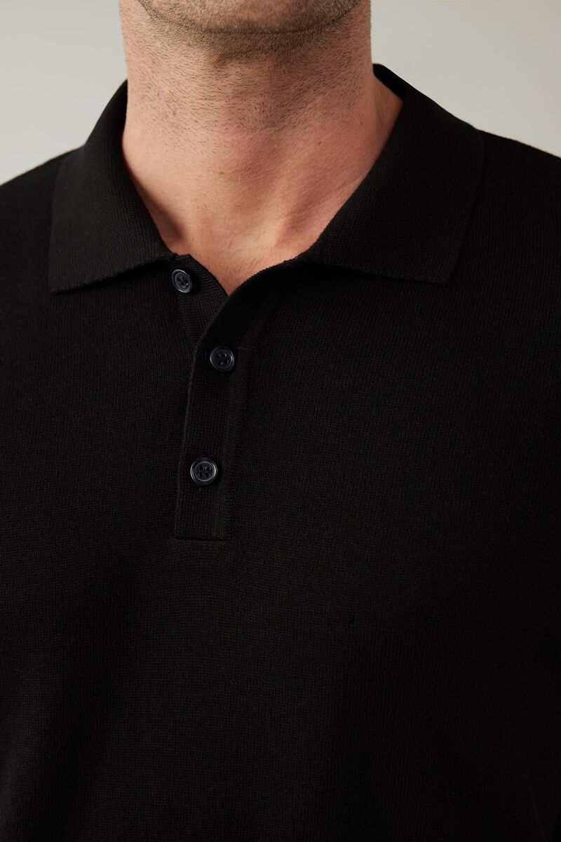 Erkek Siyah Pamuklu Polo Yaka Triko - 7
