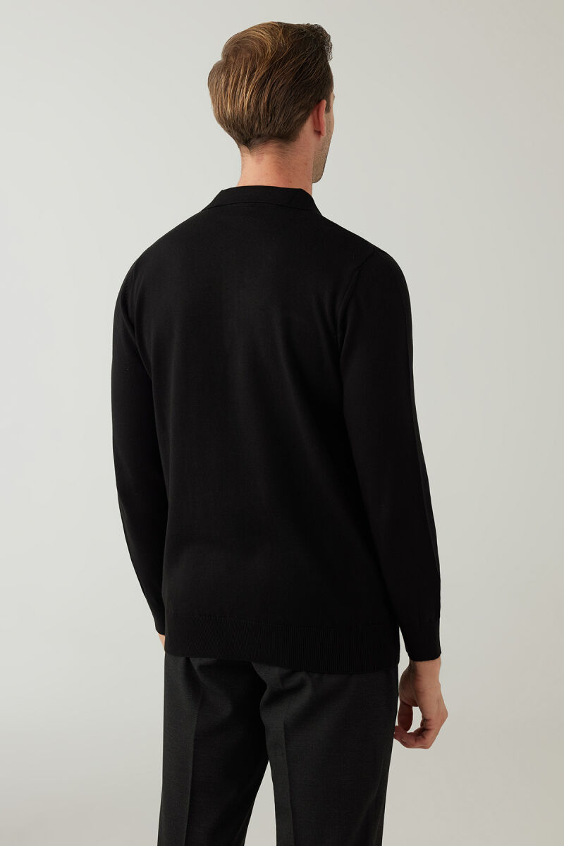 Erkek Siyah Pamuklu Polo Yaka Triko - 8