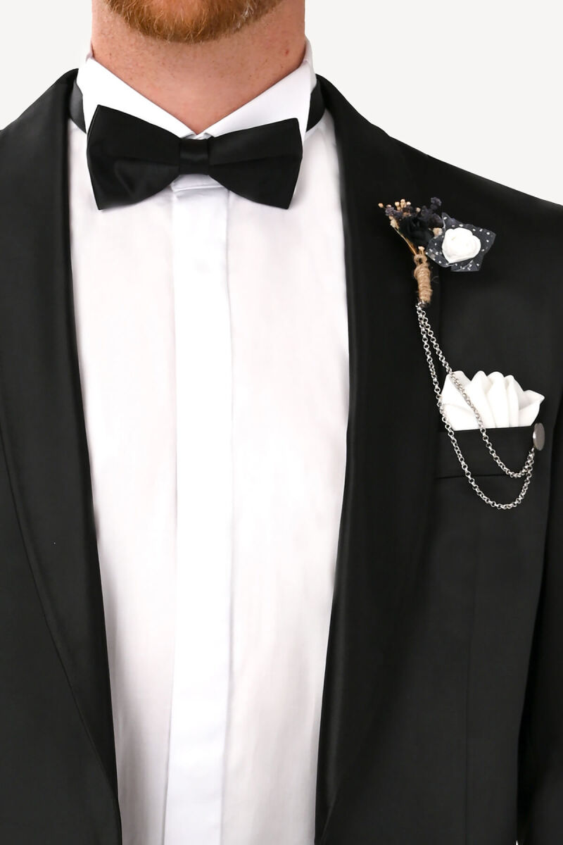 Erkek Siyah Parlak Şal Yaka Damatlık - 4