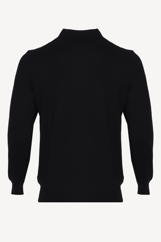 Erkek Siyah Polo Yaka Desenli Klasik Triko