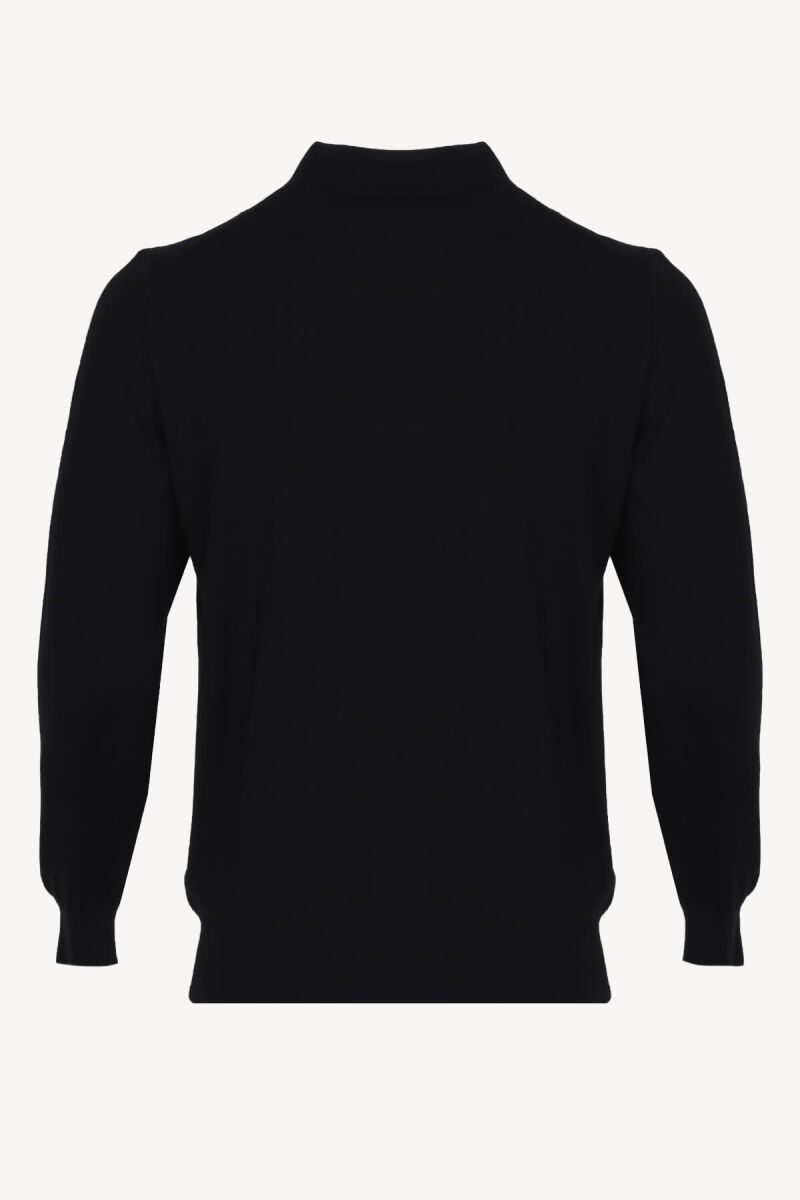 Erkek Siyah Polo Yaka Desenli Klasik Triko - 2