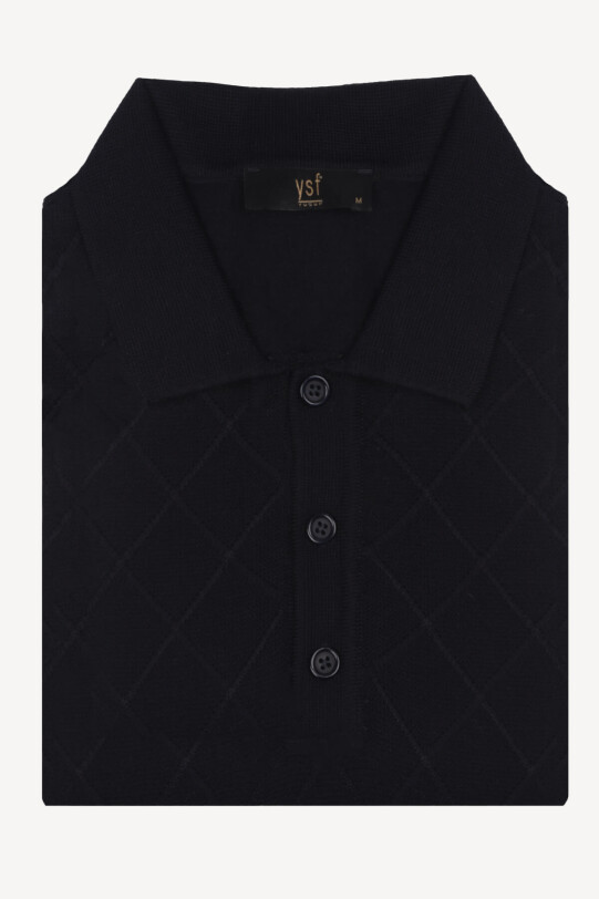 Erkek Siyah Polo Yaka Desenli Klasik Triko