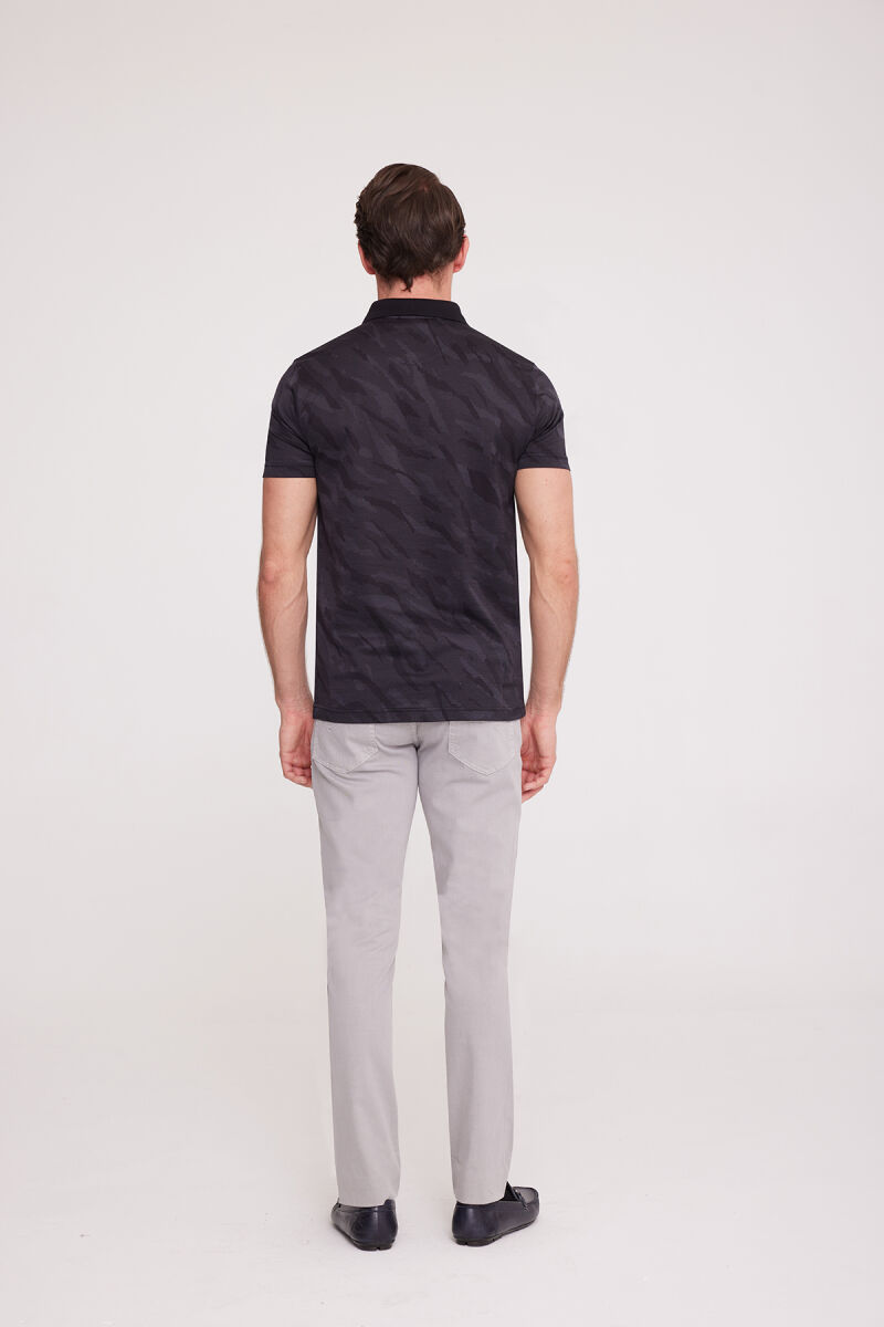 Erkek Siyah Polo Yaka Desenli T-Shirt - 4