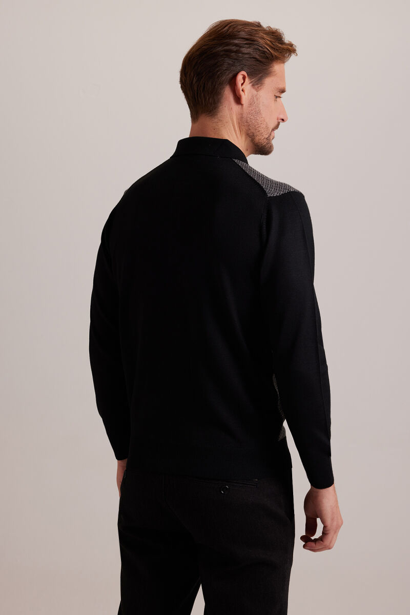 Erkek Siyah Polo Yaka Desenli Triko - 5