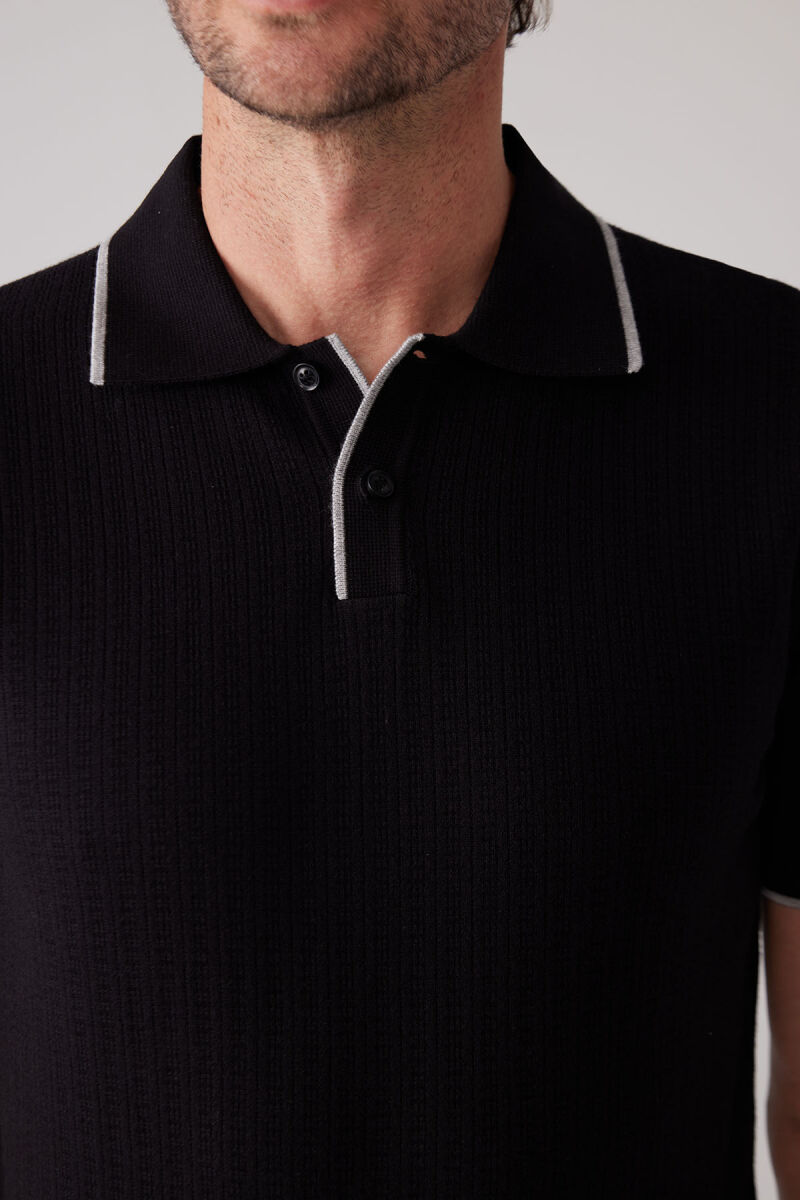 Erkek Siyah Polo Yaka Pamuk Kaşmir İçerikli T-shirt - 7