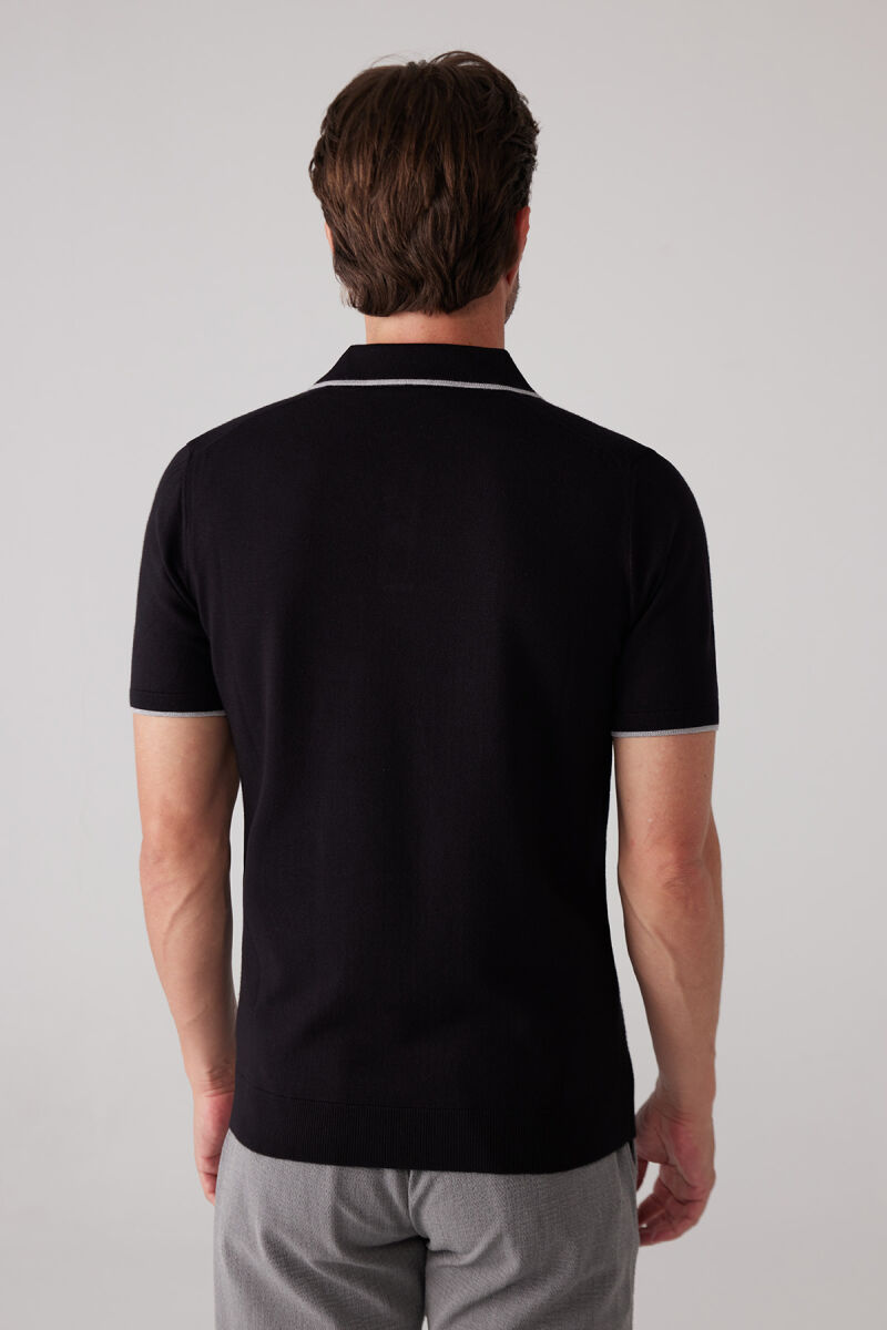 Erkek Siyah Polo Yaka Pamuk Kaşmir İçerikli T-shirt - 8