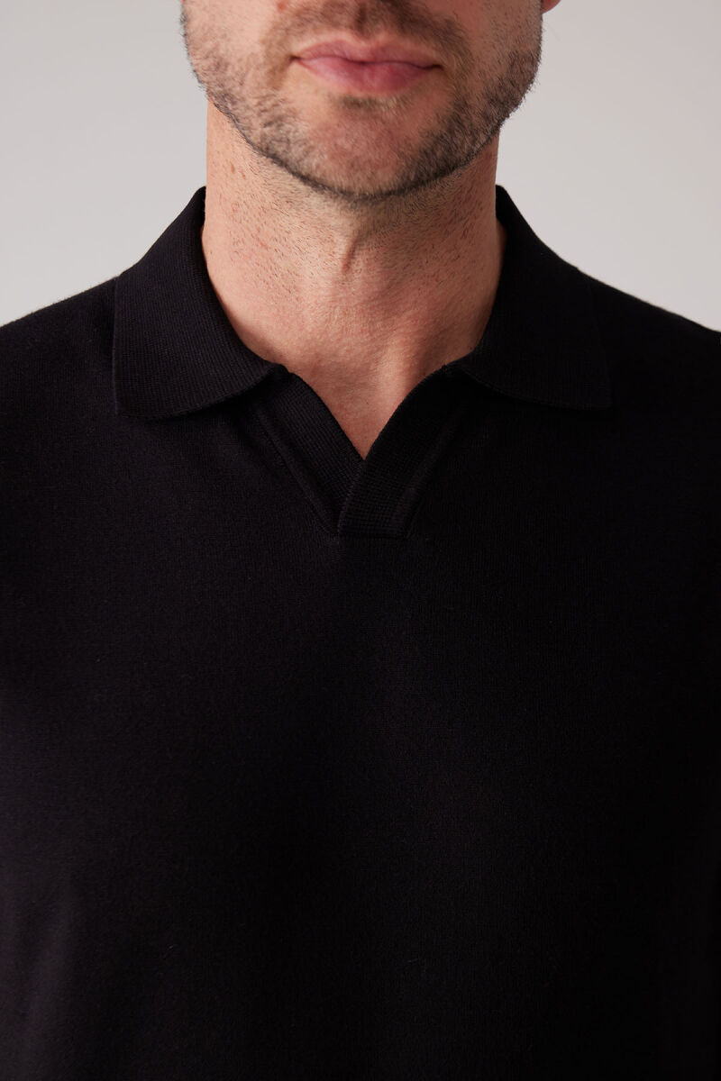 Erkek Siyah Polo Yaka Pamuk Kaşmir İçerikli T-shirt - 7
