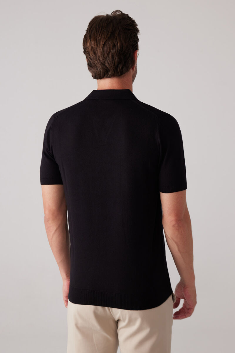 Erkek Siyah Polo Yaka Pamuk Kaşmir İçerikli T-shirt - 8